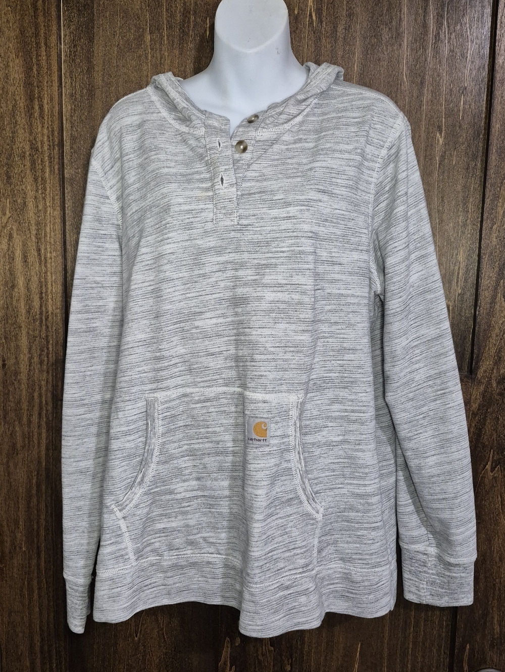 Carhartt Light Heather Gray Henley Pullover Hoodie Loose fitting womens